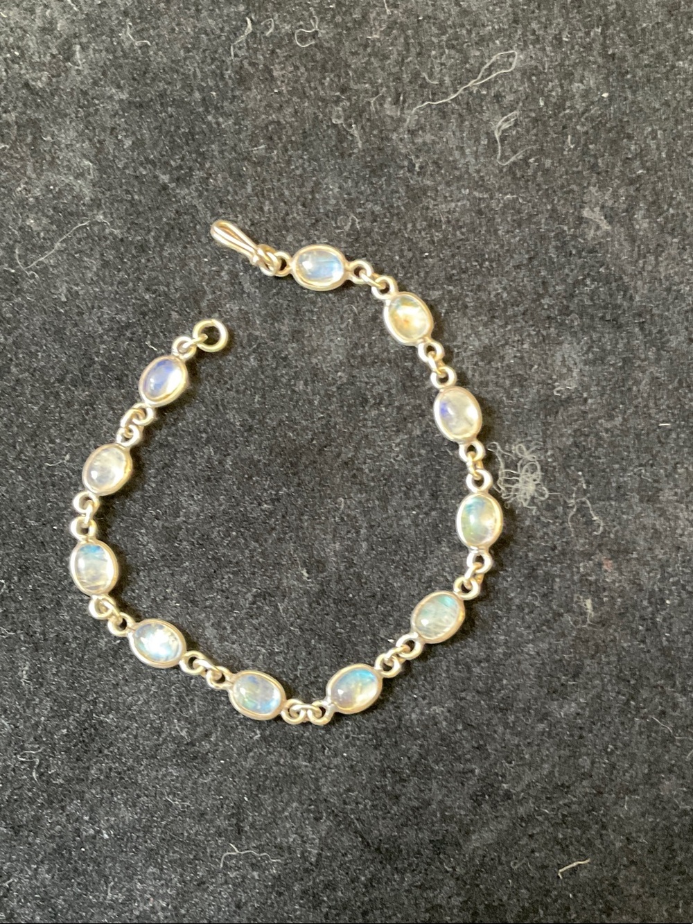 Sterling Silver Moonstone Link Bracelet - Iridescent Blue
